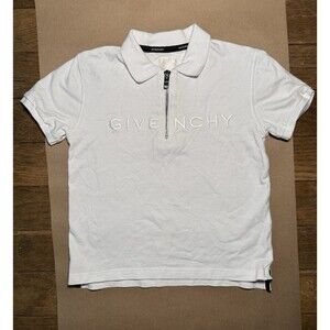 Givenchy Kids White Embroidered Logo Half Zipper Polo Shirt Boy's Size 8